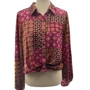 DREW Pink Print Long Sleeve Blouse - 100% Polyester Size Large
